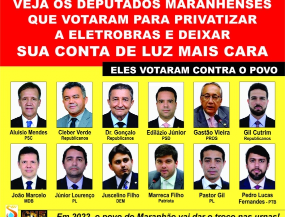 Doze deputados federais do Maranhão querem deixar a conta de luz mais cara